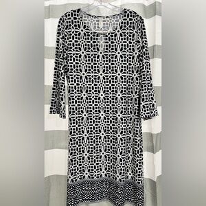 Tacera Black and White Patterned Long Sleeve Dress